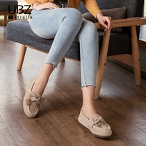 UBZ waterproof Bean shoes women bow 2021 new spring and autumn Joker flat bottom one pedal pregnant women soft sole shoes