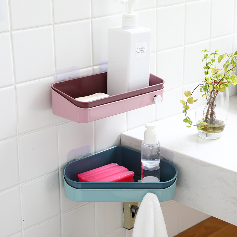 Creative double-layer bathroom cosmetic storage basket shower gel soap storage rack can hang towel storage soap box