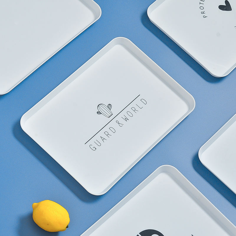 Nordic plastic tray rectangular tea disk decorated with minimal tea cube fruit plate white