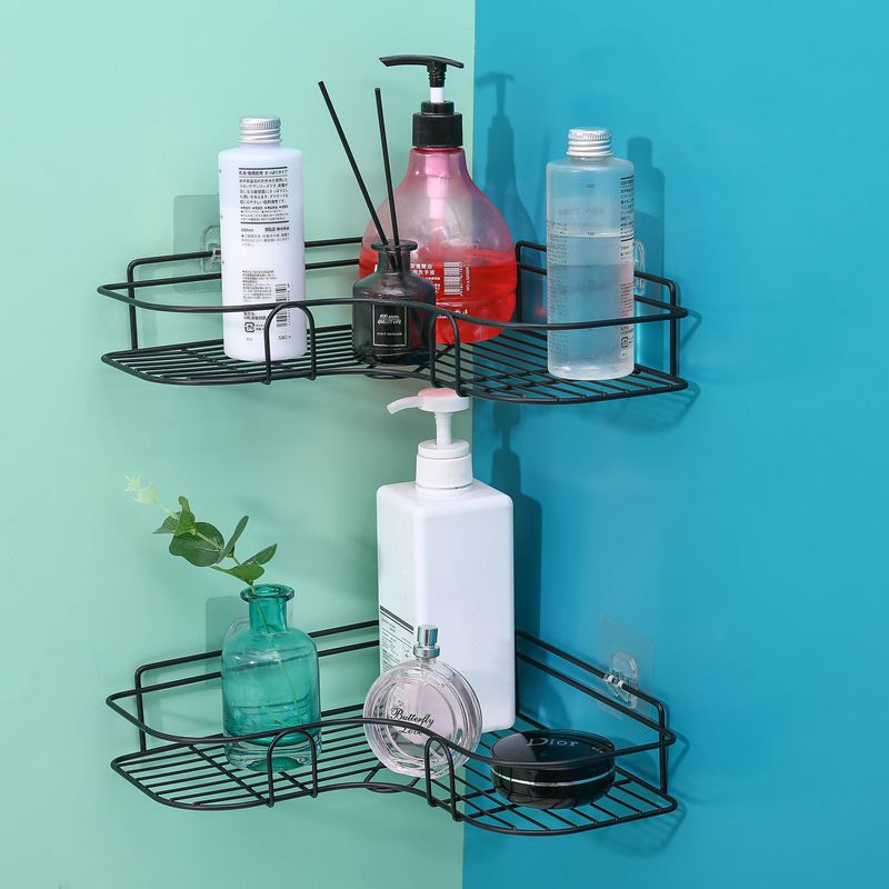 Bathroom-free Punched Corner Shelve Makeup Room No Mark Waterproof Iron Contained Basket Kitchen Tripod Toilet Wall-mounted