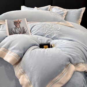 Light Luxury and High-End A-Grade Maternal and Infant-Grade Milk Velvet Four-Piece Set, Winter Fleece-Lined and Thickene