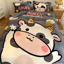 Thickened coral velvet four-piece suede winter double-sided milk flannel plus velvet sheets quilt cover bed three-piece set