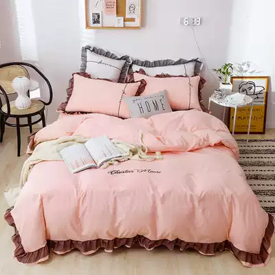 Net red wash cotton bed four-piece girl heart summer bedding single bed sheet quilt cover three sets