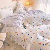 Net red cotton four-piece set 100 cotton spring and autumn quilt cover ins Princess wind bed sheets bedding three-piece set 4