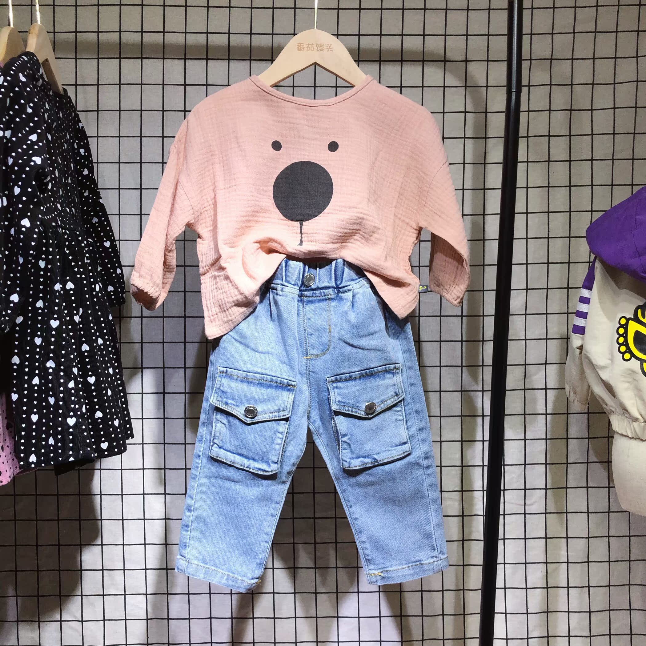 Korean boys and girls spring clothes 2019 spring and autumn new soft jeans big PP pants sports casual pants foreign style tide thin