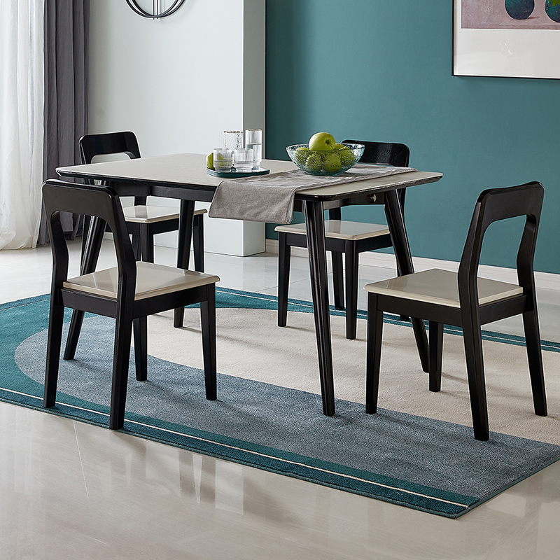 (Snapped up) full friend furniture modern minimalist dining table and chairs rubber wood frame rack tempered glass table surface 120770