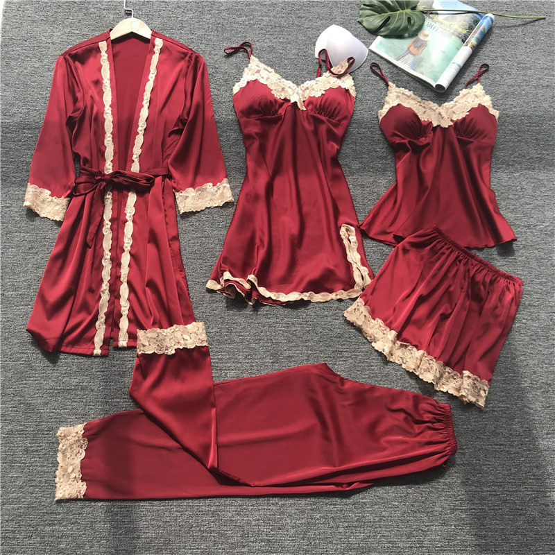 Nightgown for Women, Spring and Autumn, Ice Silk, Red, Wedding, Newlywed, Silk, Sexy, Summer, Zodiac Year, Nightdress, Bride, Dressing Gown