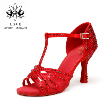 LDAE Latin dance shoes for women adult professional practice and examination dance shoes soft sole medium high heel national standard dance shoes