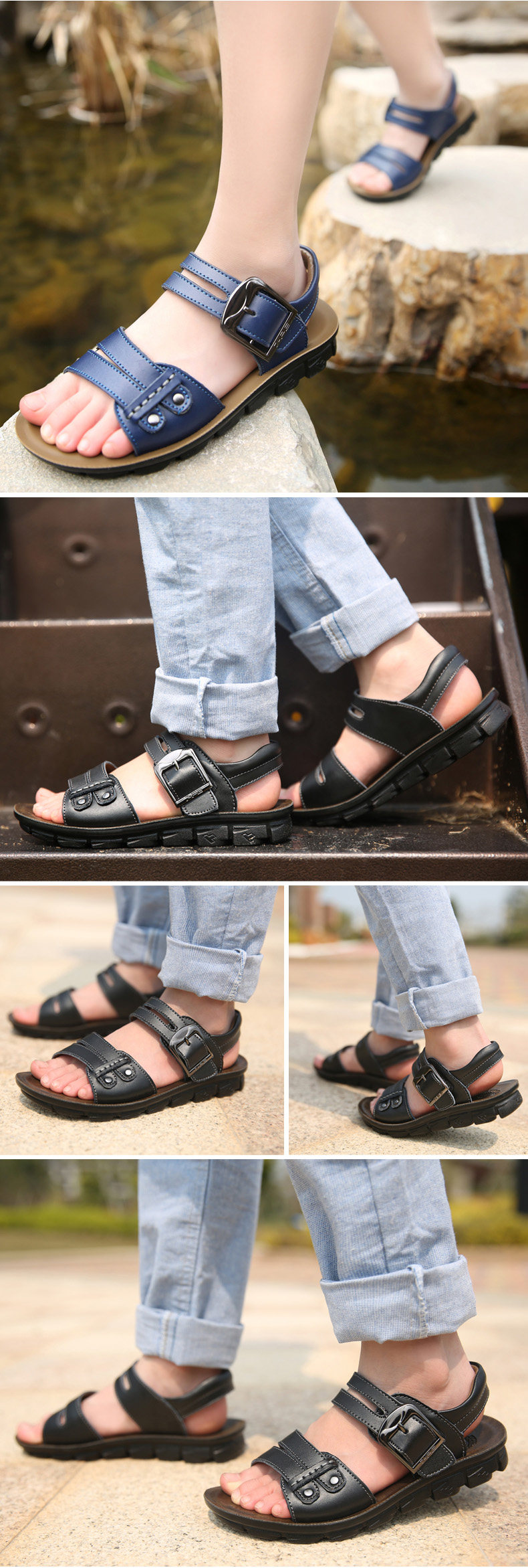 Sandales enfants en cuir orteil suture de voiture pour été - semelle caoutchouc - Ref 1053438 Image 70