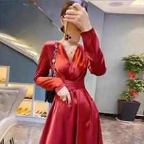 Large size womens dress Fat mm French style Balloon Skirt SLIM OCEAN DESIGN SENSATION SMALL CROWDPROOF RED TOAST DRESS WITH DRESS