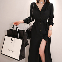 Ultra-large-size woman with fat sister autumn winter clothing 2019 new conspiculy fine foreign air cover thighs thick and medium long dress surges