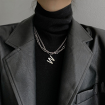 Letter sweater necklace does not fade double-layer folding sweater chain female autumn and winter long Joker personality hip-hop Cuban chain