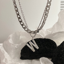 W letter hip hop necklace female does not fade double layer stack wear choker long joker personality hip hop Cuban chain tide