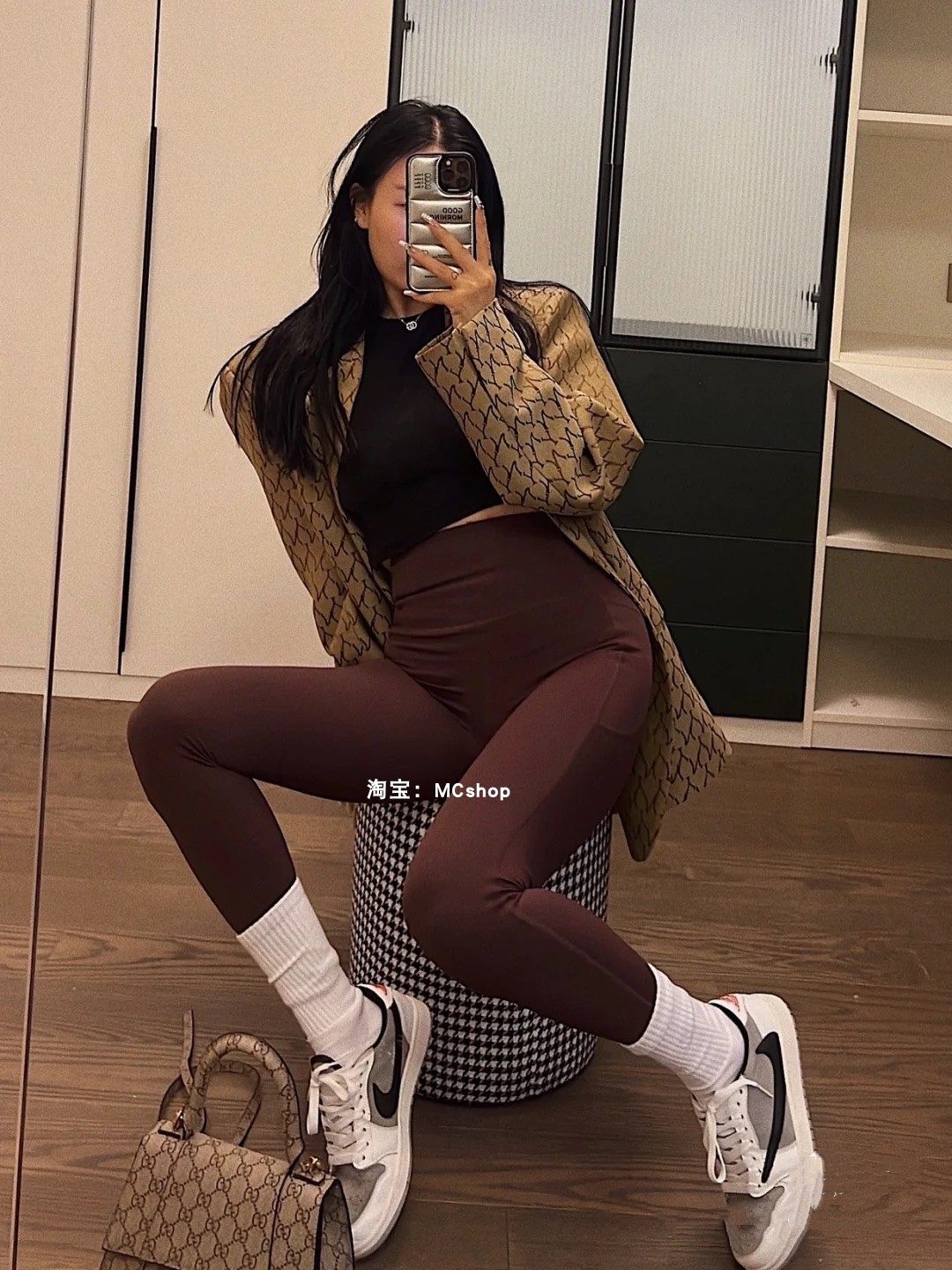 2022 South Korea Summer Trendy Retro Curry Exterior Wearing Yoga Pants High Waist Lifting Hip Close-up Underpants Trousers Long Pants