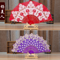 Colorful Chinese style bronzing fan catwalk performance lady folding fan dance fan retro style portable fan