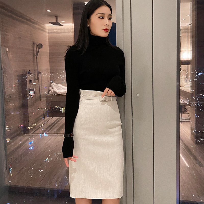 High waist slim skirt suit commuter bag skirt women's autumn and winter New One-Step skirt medium and long version OL professional skirt