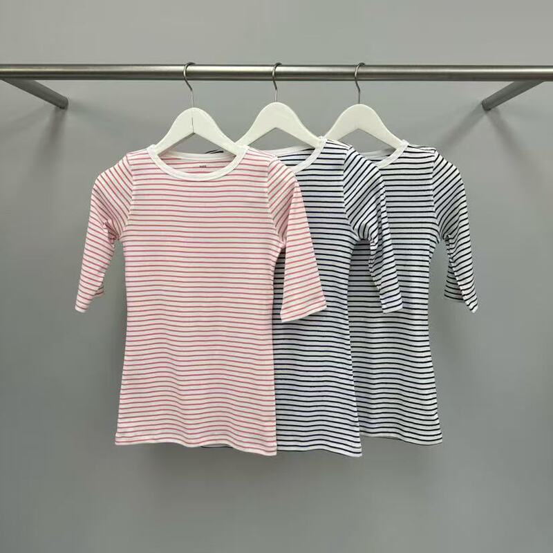 Free Shipping on One Item Lulu Korean Purchasing Agent Water Fresh Striped Stylish Waist-Cinching Slim-Fit Stylish Round-Neck T-Shirt