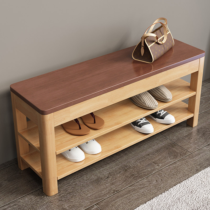 Nordic style solid wood changing shoes stool Home small shoe cabinet door can sit in the door wearing shoes stool Xuanguan storage shoe rack
