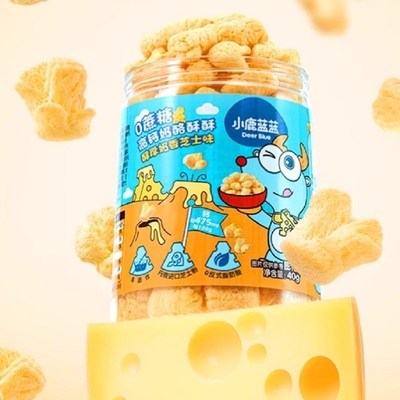 小鹿蓝蓝零食0蔗糖高钙奶酪酥酥奶香泡芙球儿童零食品牌40gX3罐