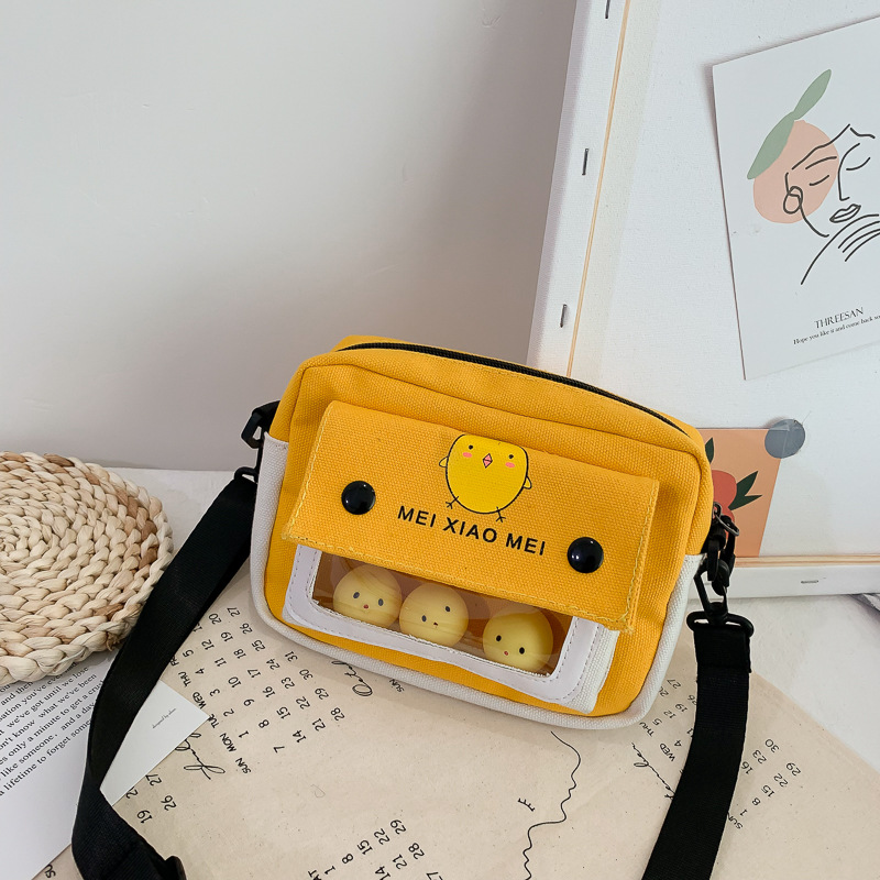 ins canvas small bag bag women 2019 new Korean version fashion 100 lap single shoulder diagonal satchel with cute cartoon small square bag