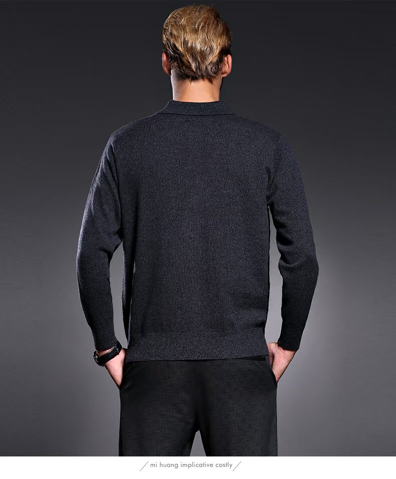 Mi Huang đích thực mùa thu và mùa đông nam cashmere áo len ve áo lỏng rắn màu giản dị tinh khiết cashmere áo len nam knit đáy áo sơ mi