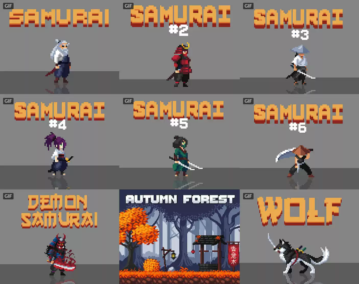 2D像素 Samurai Pack 人物角色包 2D像素游戏素材