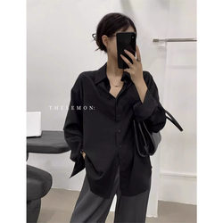 Black Drapey Elegant Shirt for Women, Sun Protection Shirt, Autumn Korean Style, Vintage, High-End, Minimalist, Loose and Slimming Shirt