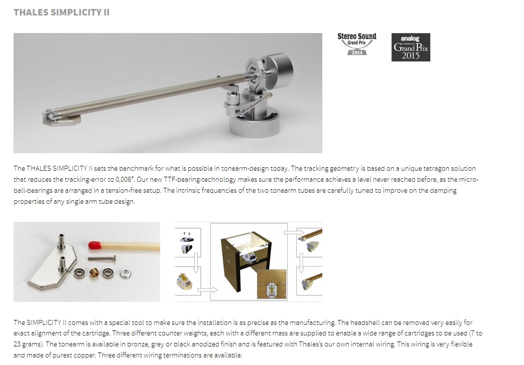 Thales Simplility II Reference Tonearm Chopsticks Arm Flagship 	đầu đĩa than cho người mới	
