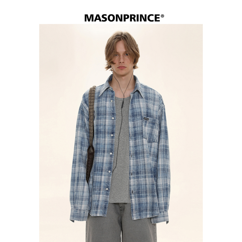 Masonprince New Classic Retro Plaid Design Silhouette Cotton Shirt Men's Loose Casual Jacket Trendy