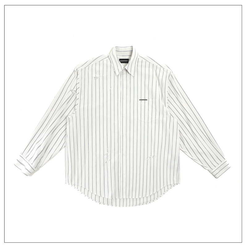 Masonprince* Boyfriend-Style Silhouette Pure Cotton Almond Milk Striped Classic Lapel Shirt Masonprince* Boyfriend-Style Silhouette Pure Cotton Almond Milk Striped Classic Lapel Shirt