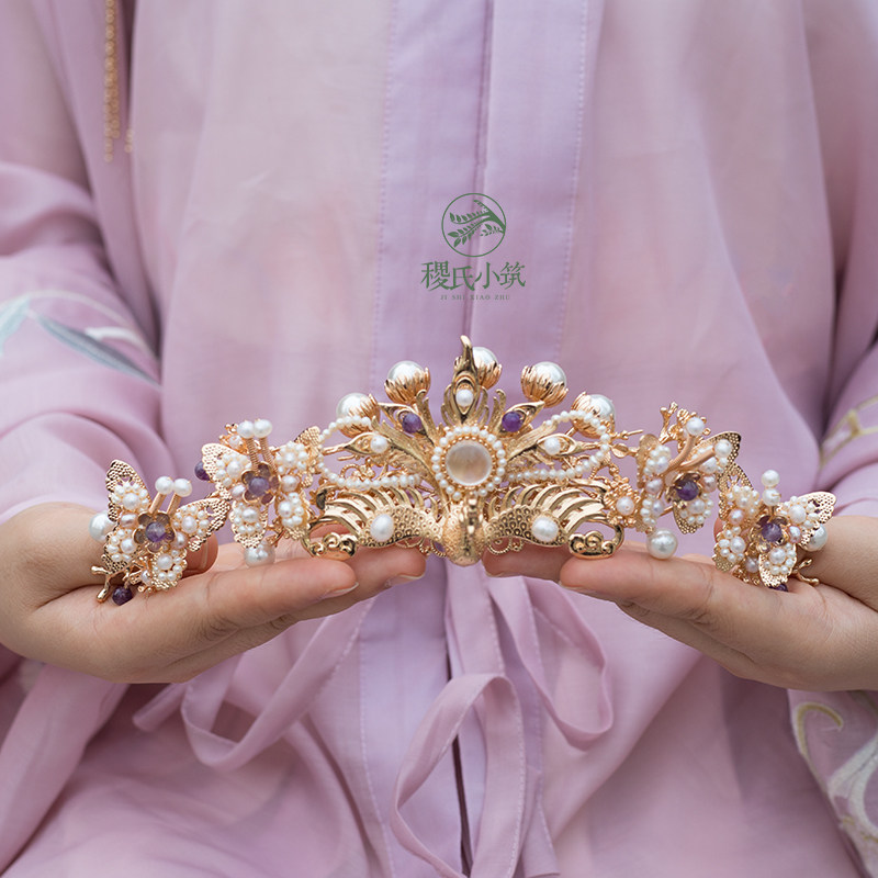 Mini-Tsukushi Roland Spot Original Palace Vintage Vintage Vintage Retro Hair Accessories Hanfu Hood Crown Woman