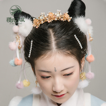 Jis small building bow knot hair ball Hanfu side clip hairclip headgear