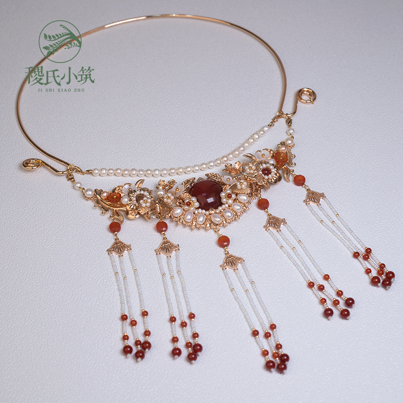 Ji's small building tears red clouds with gratitude for original comeback vintage Wind red Manau necklace Handmade to the ring