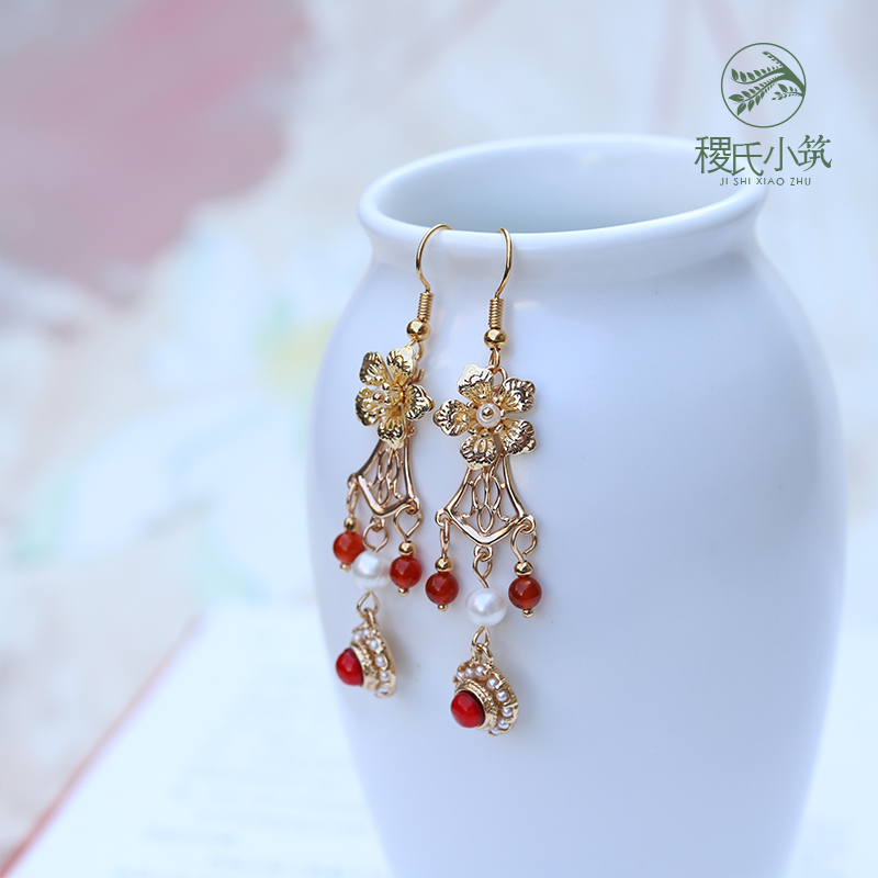 Ji's Little Tsukuba Original Palace Ancient Wind Ornaments China Wind Super Fairy's Earrings Earrings Earrings Earrings Woman