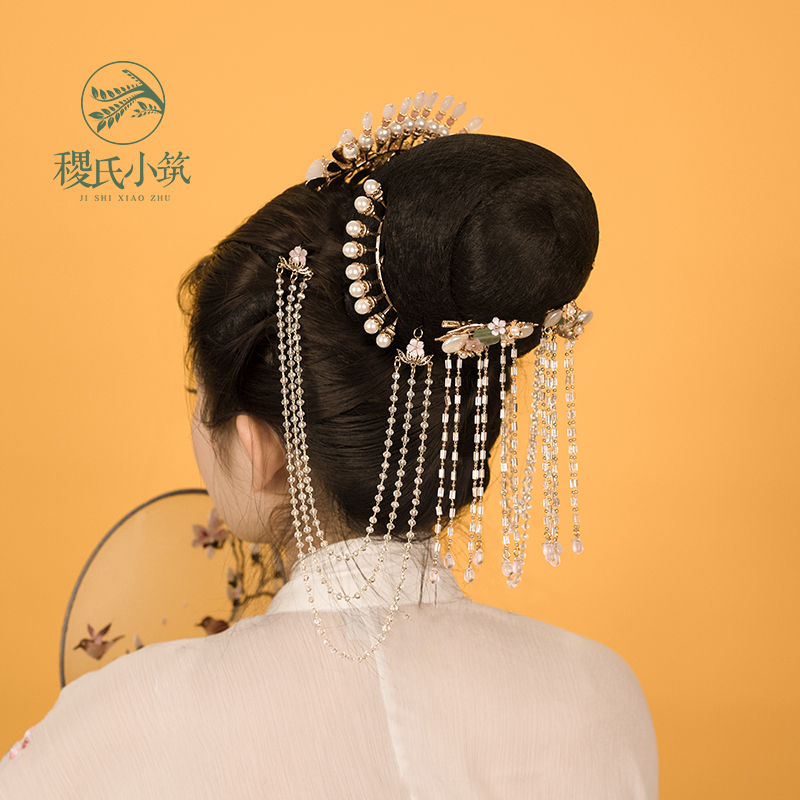 Ji's small embroidery original court retro style jewelry wild chain Hanfu tassel hair curtain head curtain back pressure