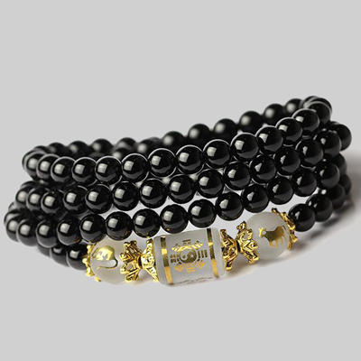 Natural black agate bracelet crystal 108 Buddha beads zodiac rat is a cow multi-layer ring bracelet jewelry men and women