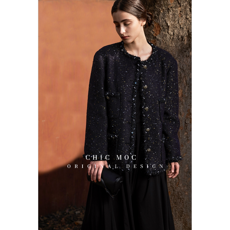 Chicmoc Italian Imported Alpaca Wool Chanel-Style Jacket, Heavy-Duty, Handmade, High-End Fish Scale Chanel-Style Top
