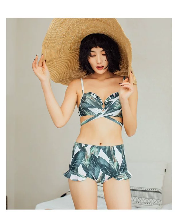 Bộ đồ bơi nữ size lớn chất béo mm chia váy bikini ba mảnh thép gợi cảm tụ tập để che bụng giảm béo nóng bỏng - Bikinis