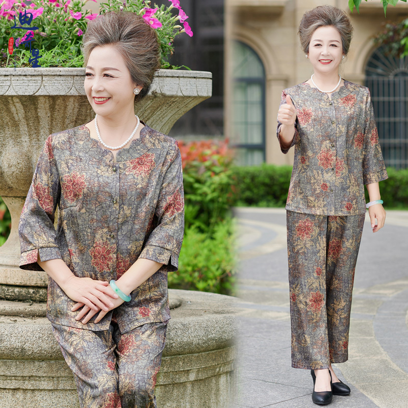 Spring Clothing for Middle-Aged and Elderly Women, Short-Sleeved Grandma Outfit, Summer Shirt for 70-80 Year Olds, 60 Spring Clothing for Middle-Aged and Elderly Women, Short-Sleeved Grandma Outfit, Summer Shirt for 70-80 Year Olds, 60
