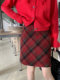 Red plaid skirt plaid a line skirt mid skirt