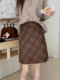 Diagonal plaid woolen midi skirt short skirt