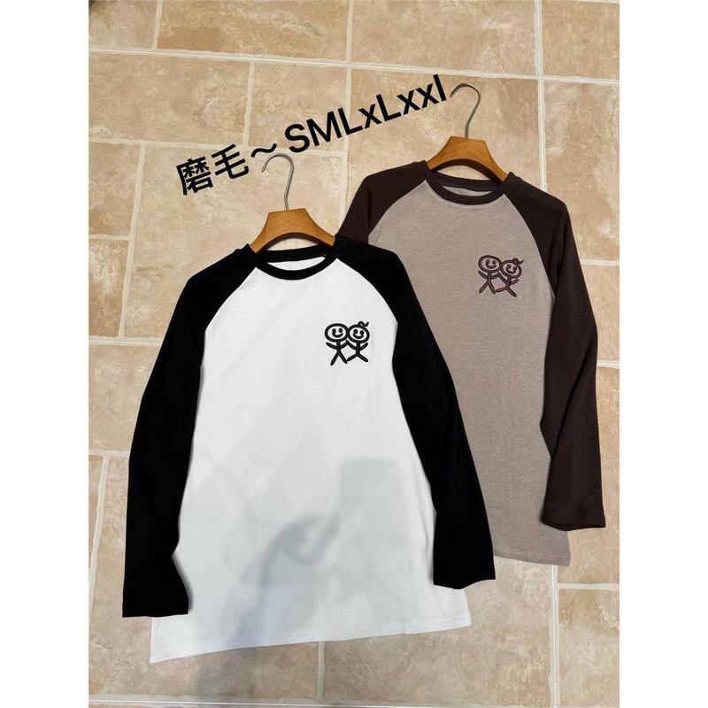 Shenzhen Nanyou 2026 Autumn/Winter Retro Raglan Sleeve Fun Stickman Embroidery Fleece Long Sleeve T-Shirt Loose Top Shenzhen Nanyou 2026 Autumn/Winter Retro Raglan Sleeve Fun Stickman Embroidery Fleece Long Sleeve T-Shirt Loose Top