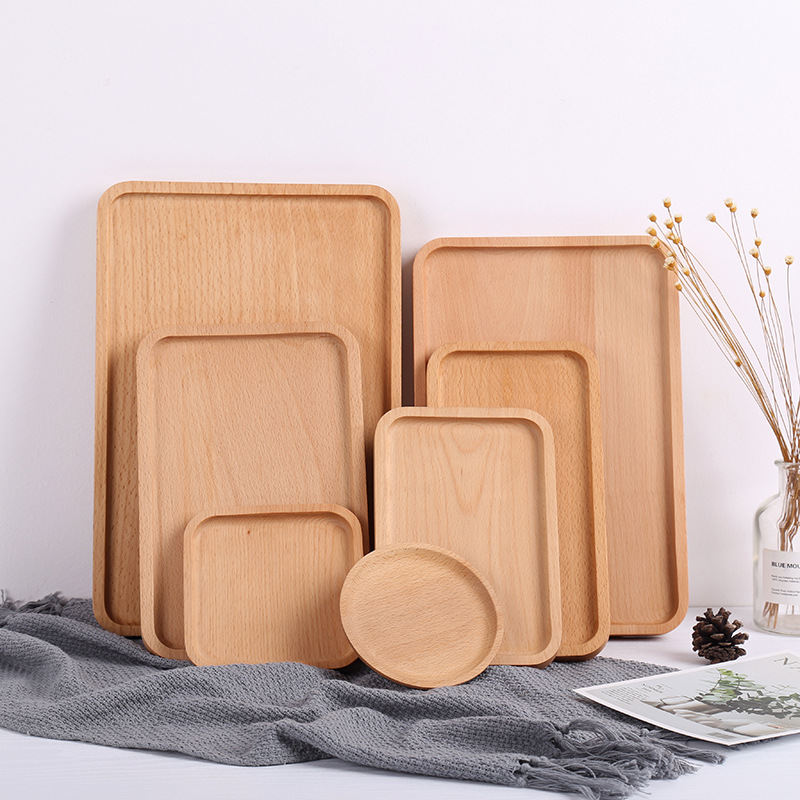 Creative Chinese wooden tray wooden breakfast plate snack cake sweets solid wooden plate circular rectangular cup disk