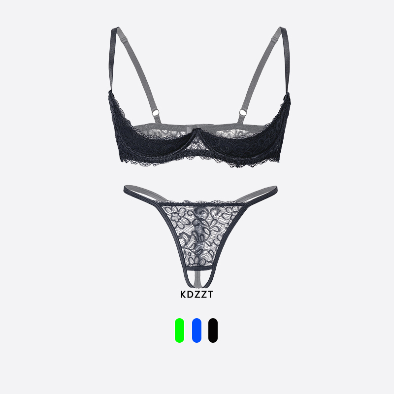 Kdzzt French Design Bra Set Hollow-Out Bra Ultra-Thin Three-Point Style Lingerie Quarter Cup for Women