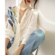 Ribbon silk shirt women's spring and autumn long-sleeved high-end printing design heavy silk shirt French satin top