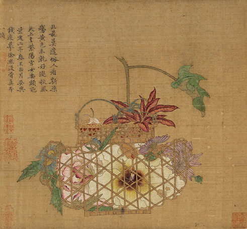喷绘画芯 元 钱选 花篮 27x25cm绢本