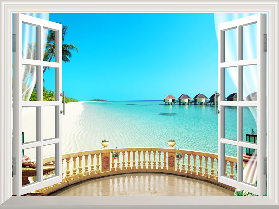 Copy Print 3D Effect Fake Window Seaview (6)140x105cm