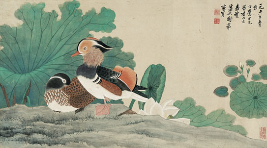 Copy print Xie Jinfu lotus flower mandarin duck 74x41cm paper ben-Taobao