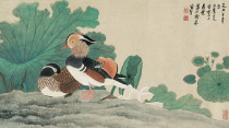Copy and print Xie Zhiliu Lotus Mandarin duck 74x41cm paper