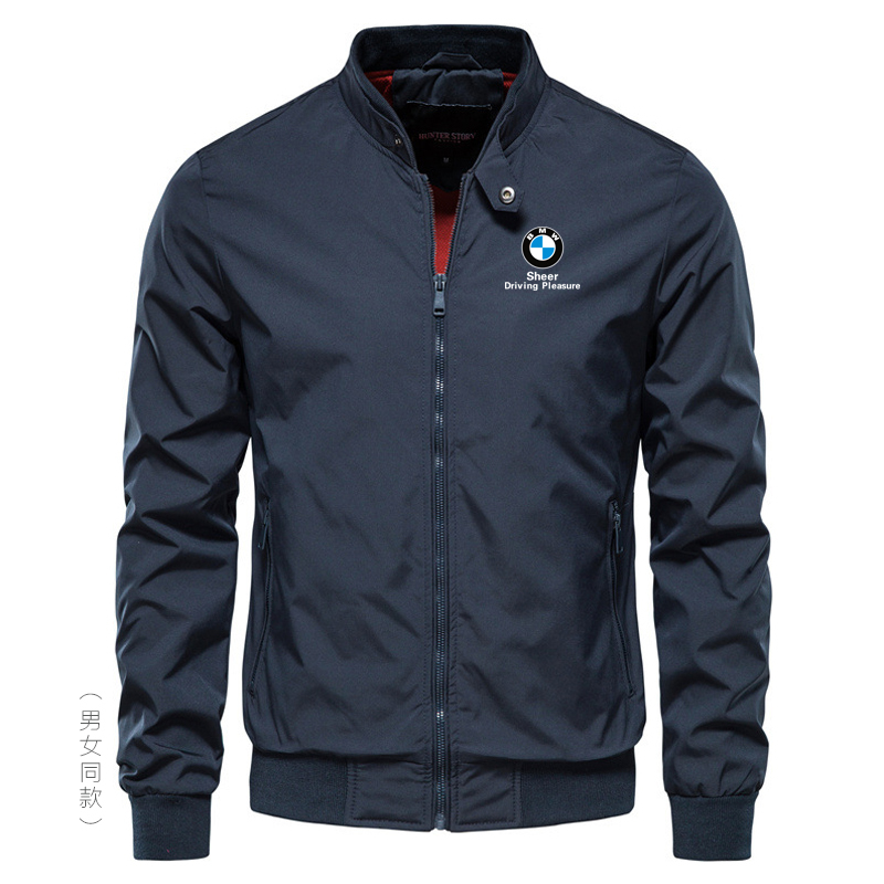 Bmw Workwear Stand-Collar Windproof Jacket Unisex Motorcycle Style Casual Outerwear Spring Thin Printed Version